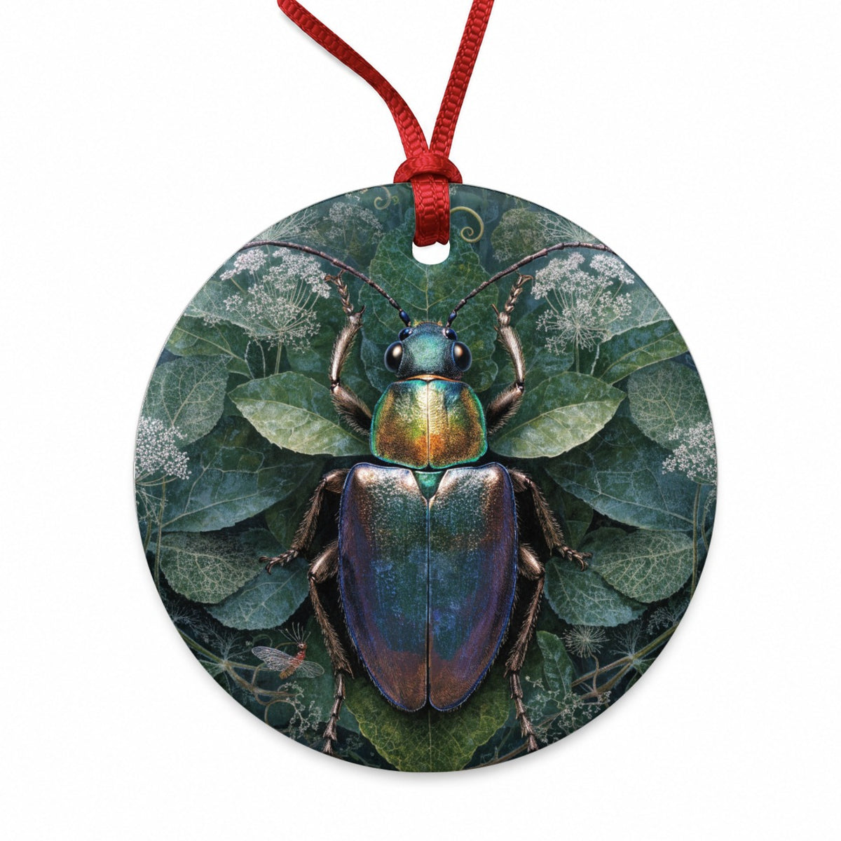 Beetle Botanical Garden Round Ceramic Holiday Christmas Tree Ornament