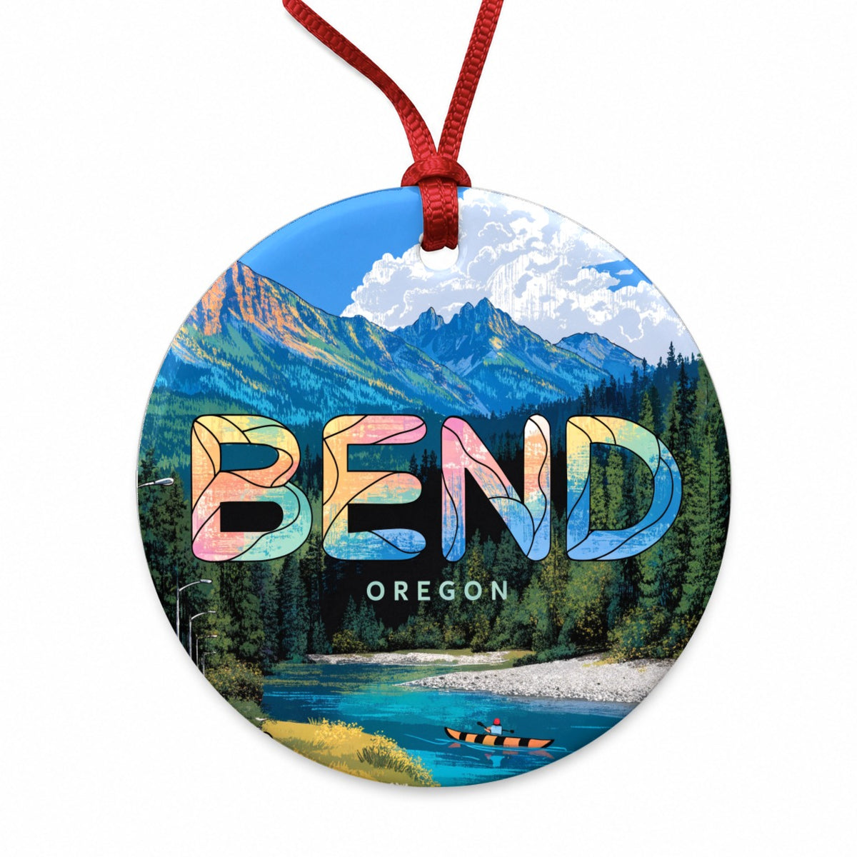 Bend Oregon Travel Round Ceramic Holiday Christmas Tree Ornament