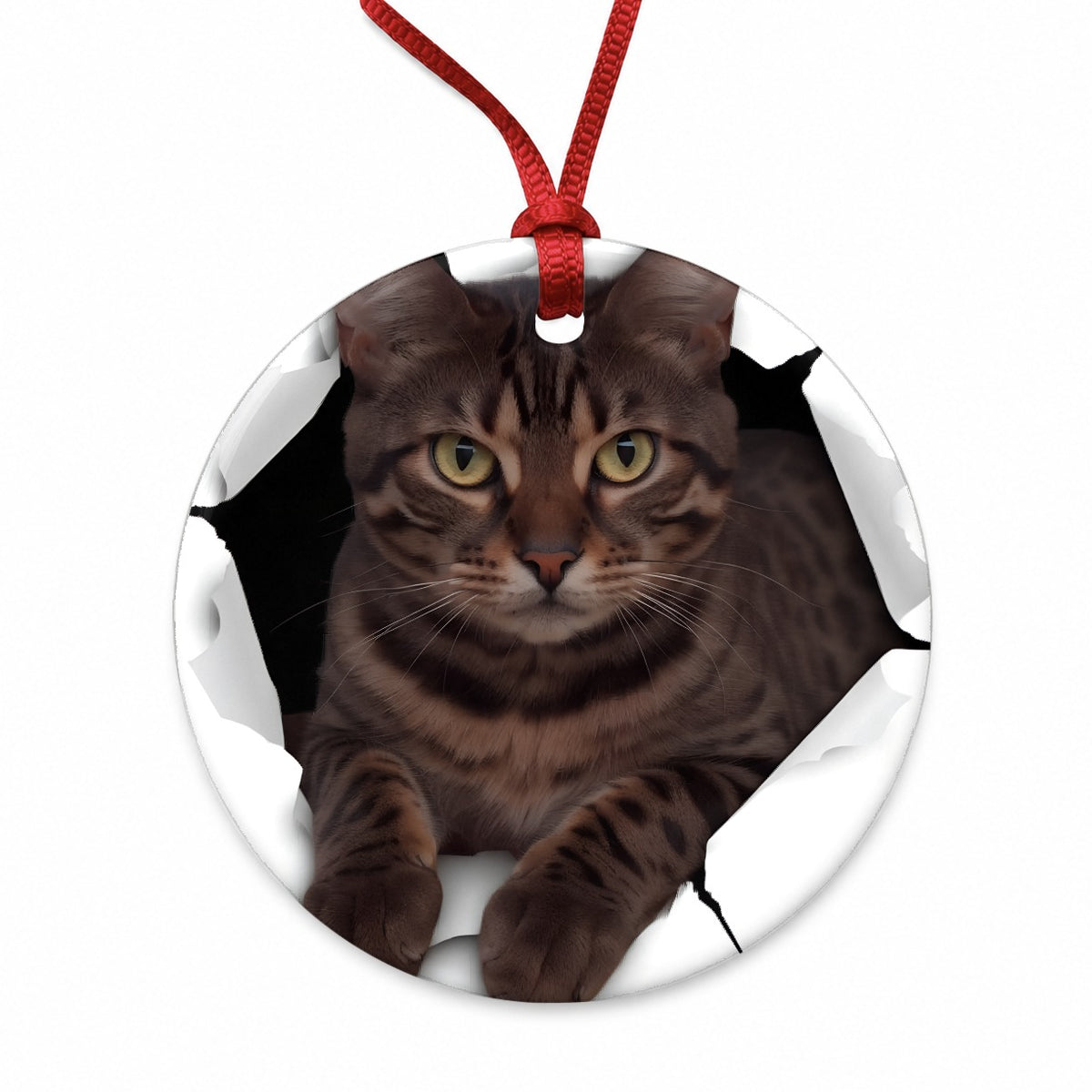 Bengal Cat Breakout Round Ceramic Holiday Christmas Tree Ornament