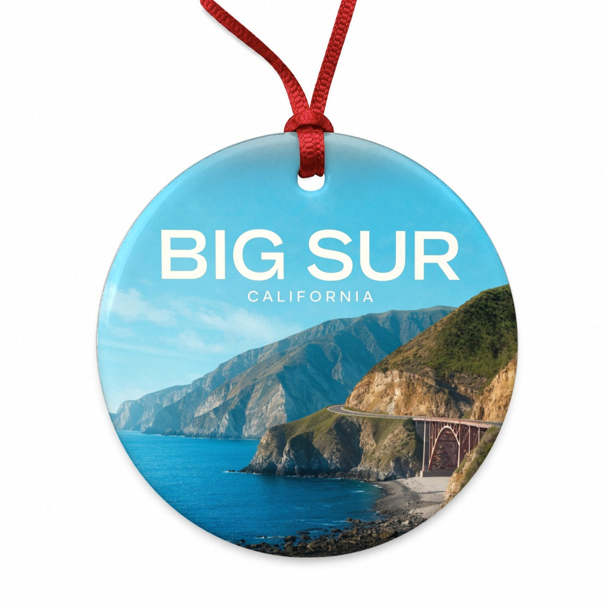 Big Sur California Travel Ocean Round Ceramic Holiday Christmas Tree Ornament