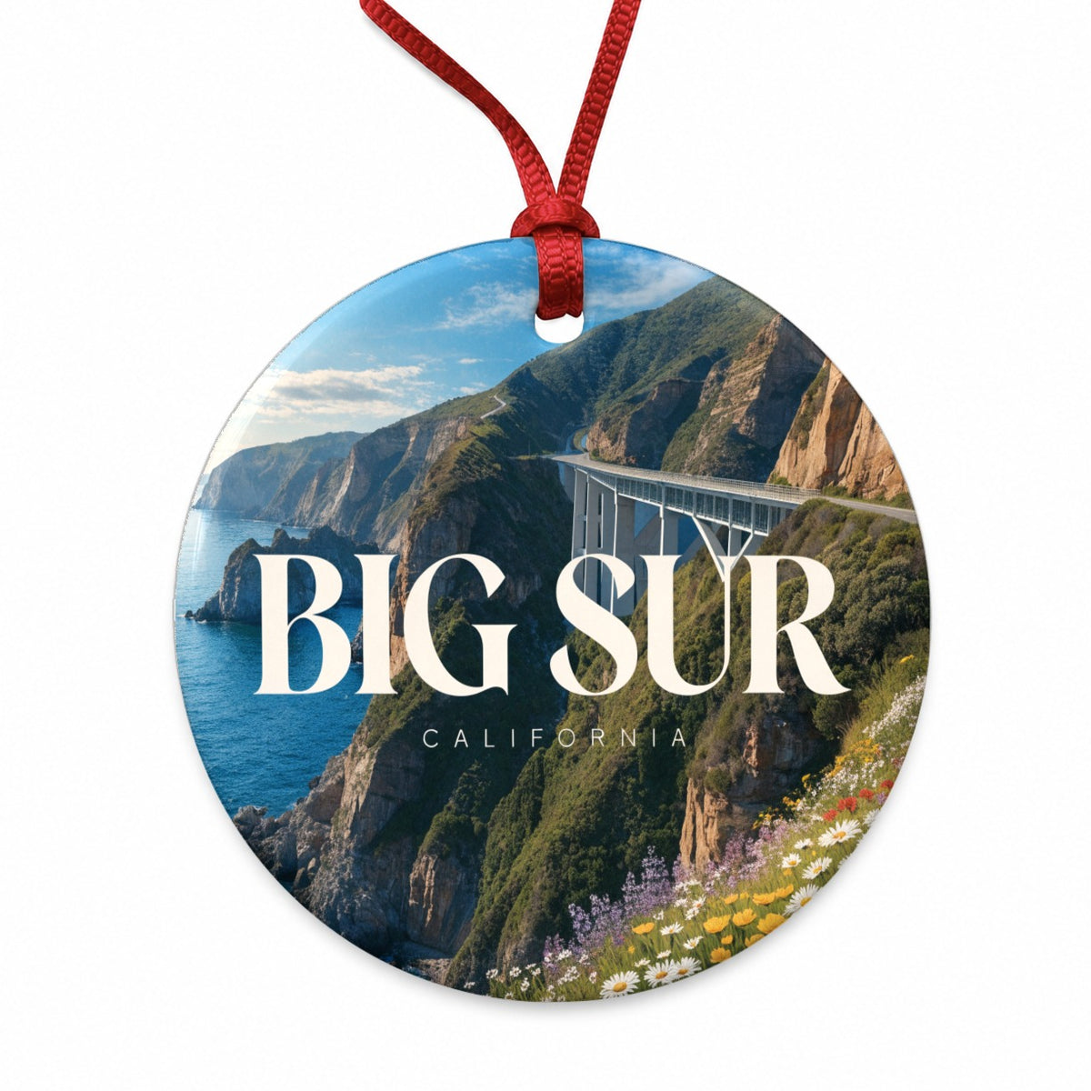 Big Sur California Travel Round Ceramic Holiday Christmas Tree Ornament