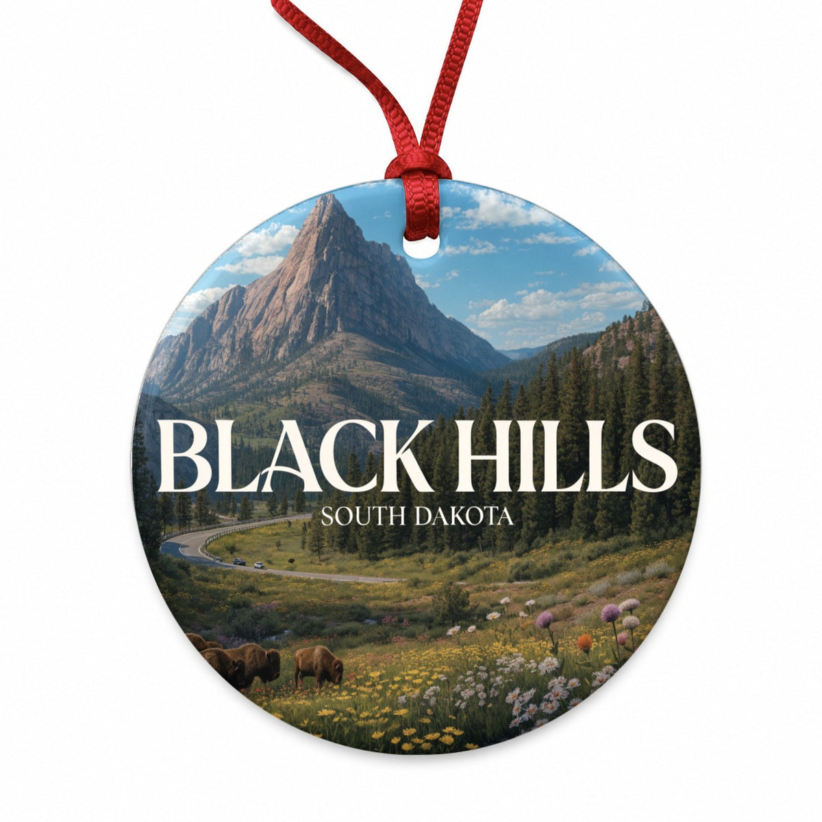 Black Hills South Dakota Travel Round Ceramic Holiday Christmas Tree Ornament
