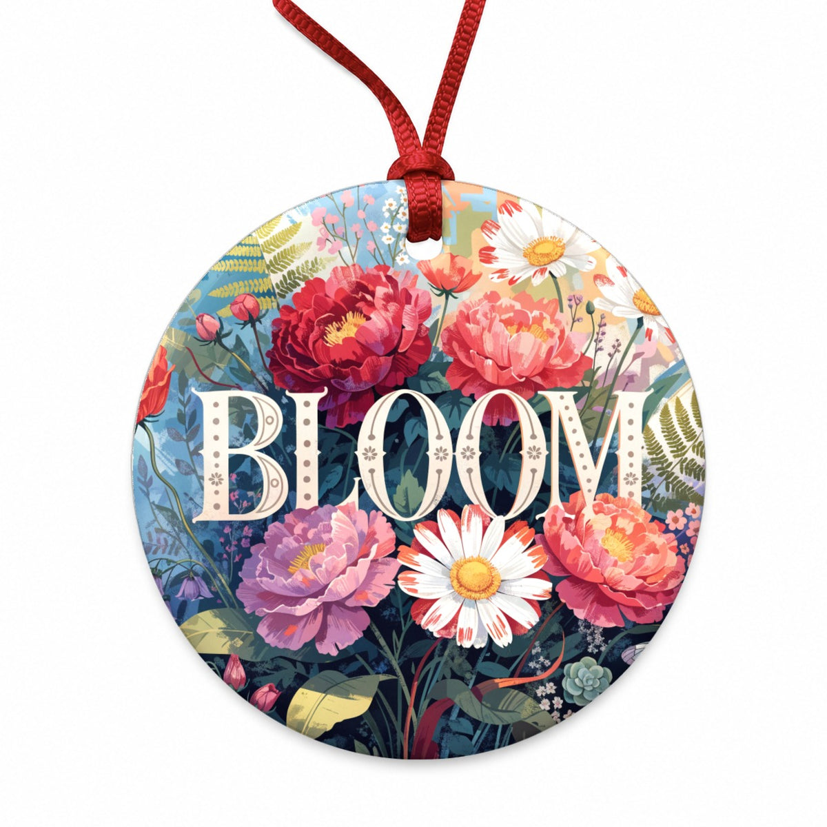 Bloom Gardening Flowers Floral Round Ceramic Holiday Christmas Tree Ornament