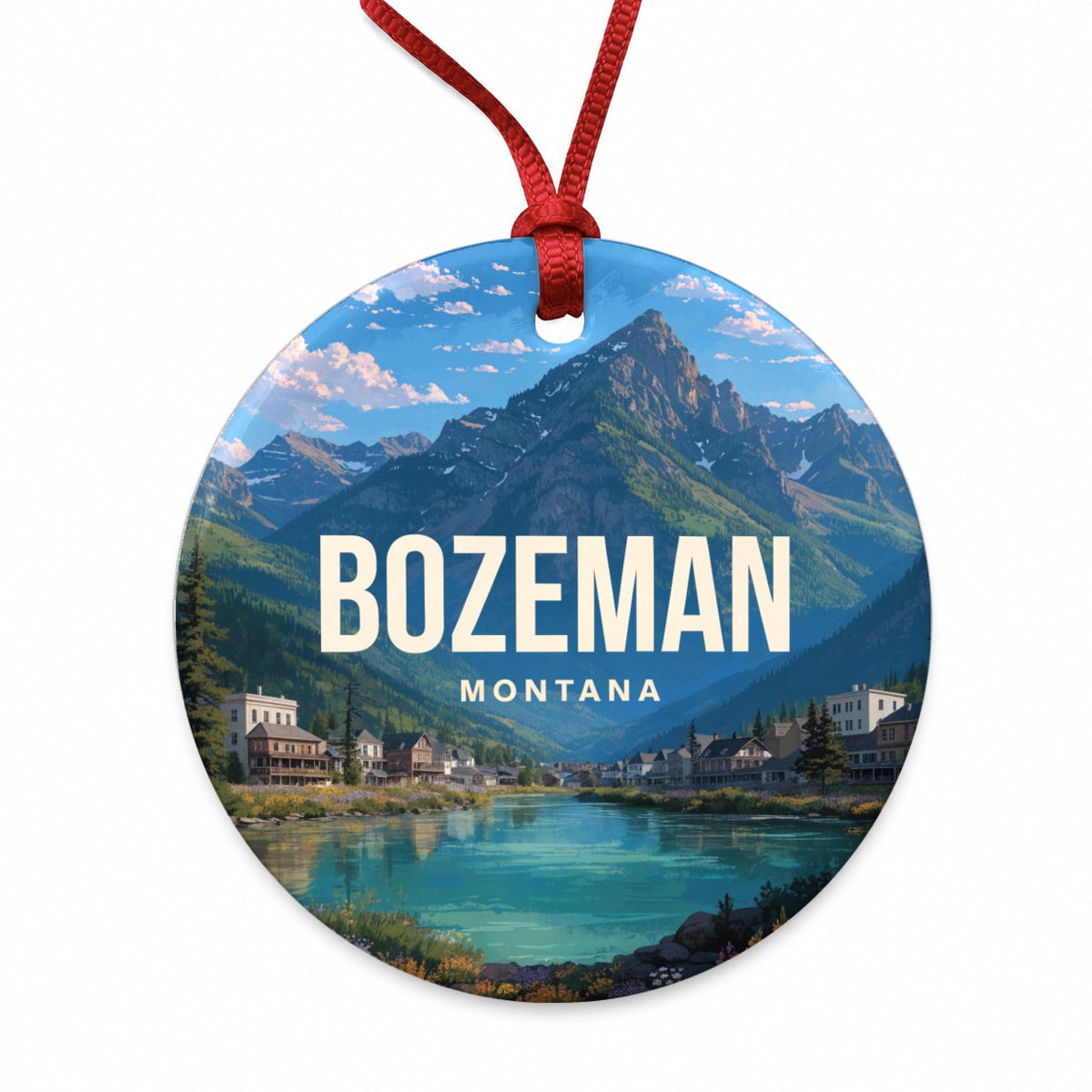 Bozeman Montana Travel Round Ceramic Holiday Christmas Tree Ornament
