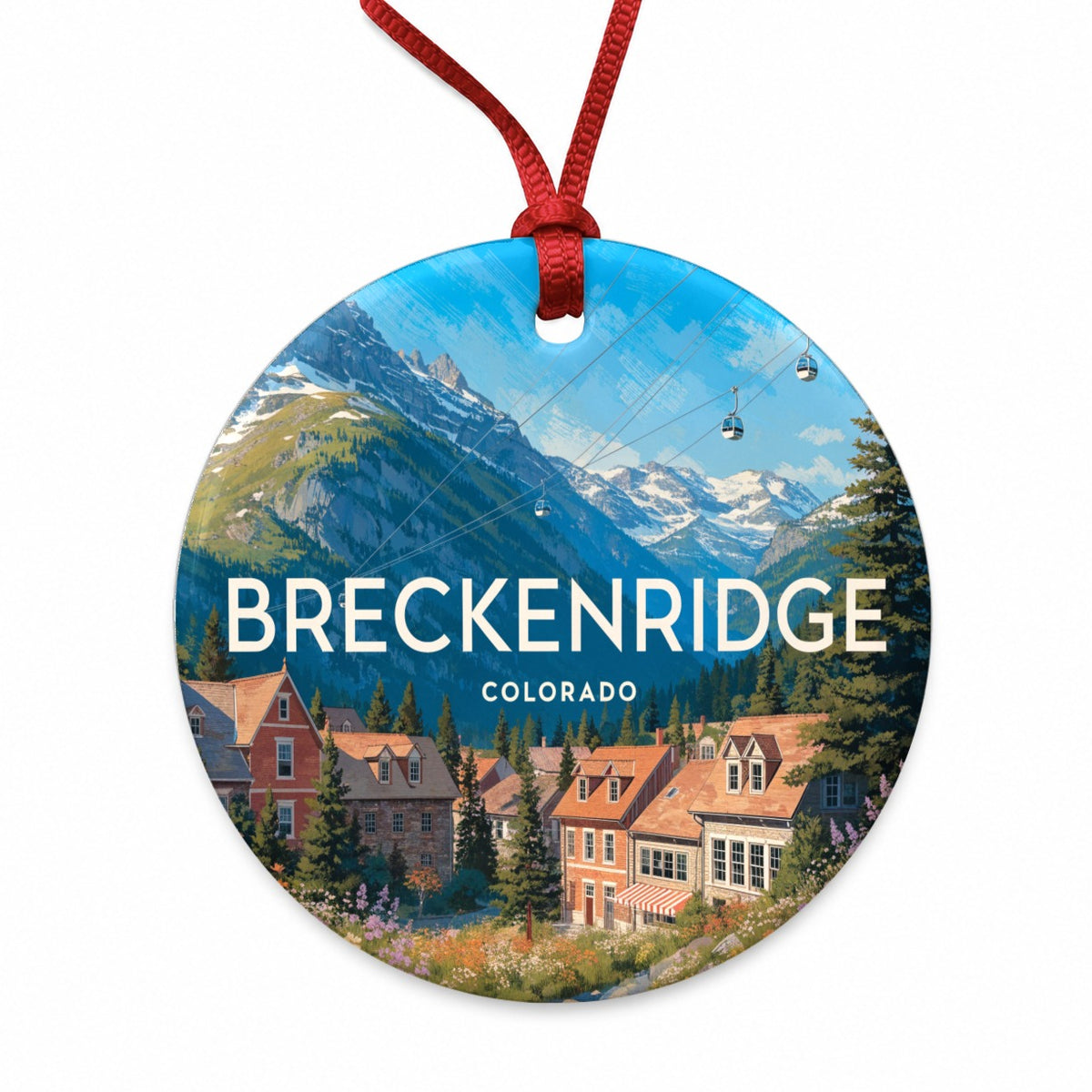 Breckenridge Colorado Mountains Travel Round Ceramic Holiday Christmas Tree Ornament