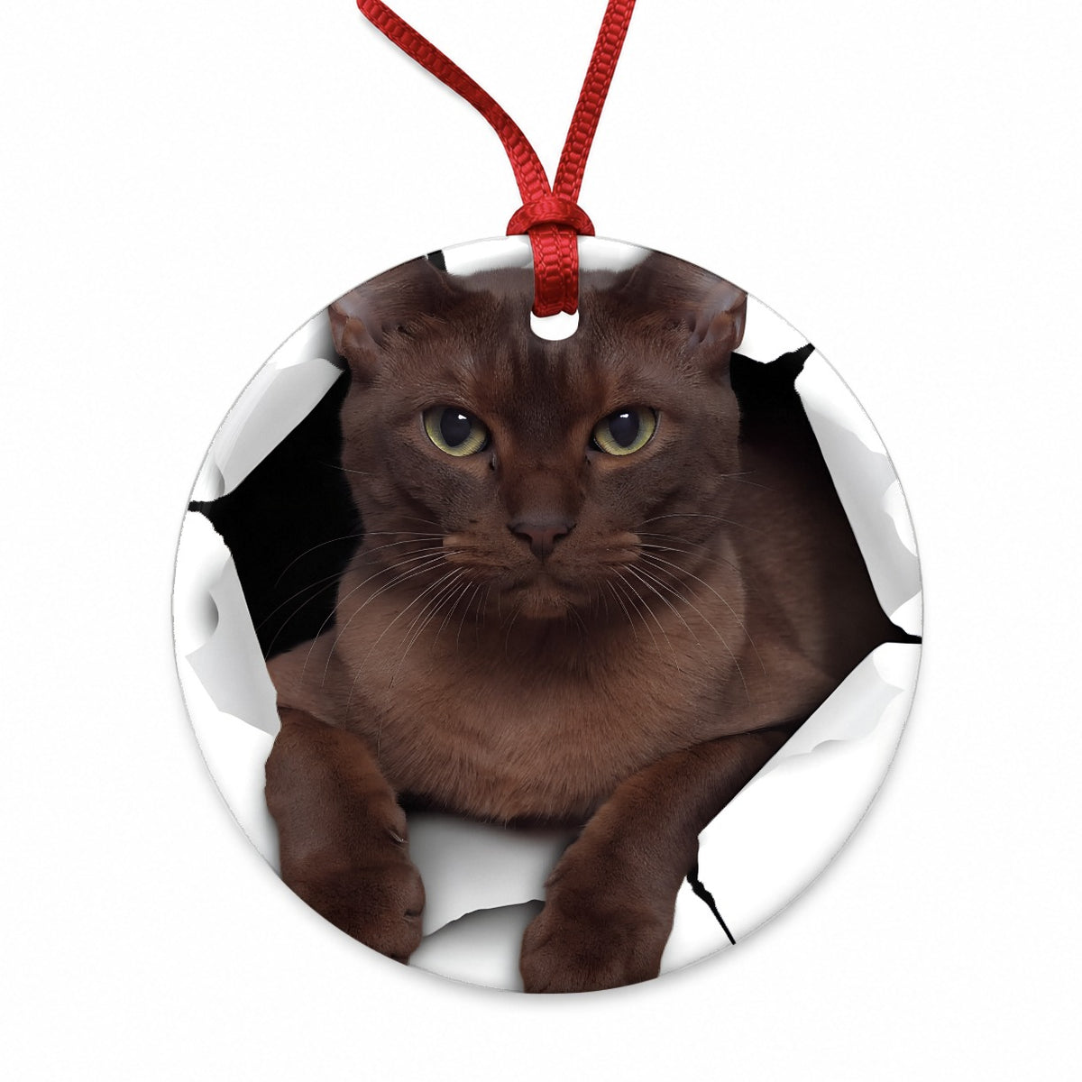 Burmese Cat Breakout Round Ceramic Holiday Christmas Tree Ornament