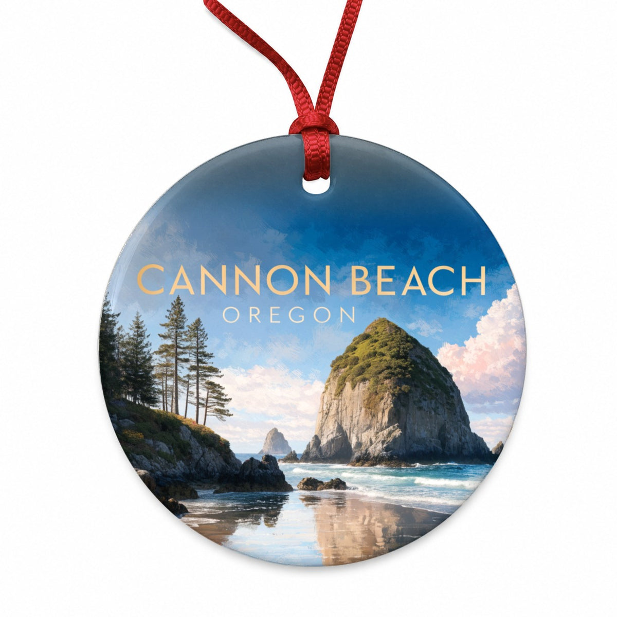 Cannon Beach Oregon Travel Round Ceramic Holiday Christmas Tree Ornament