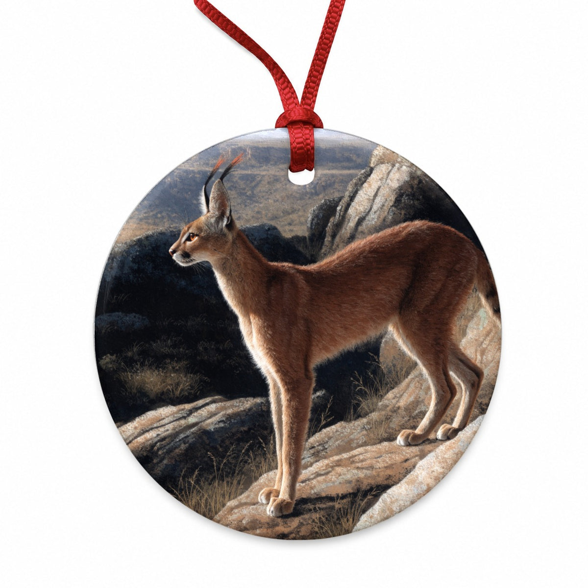 Caracal Wild Cat Round Ceramic Holiday Christmas Tree Ornament