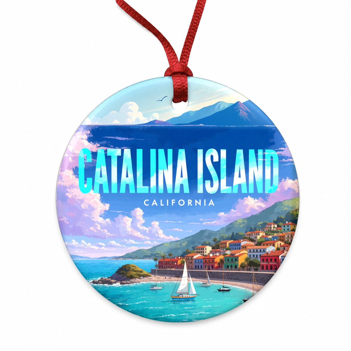 Catalina Island California Travel Round Ceramic Holiday Christmas Tree Ornament