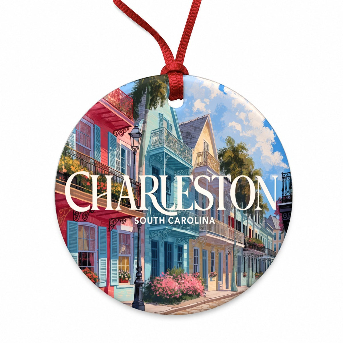 Charleston South Carolina Travel Round Ceramic Holiday Christmas Tree Ornament