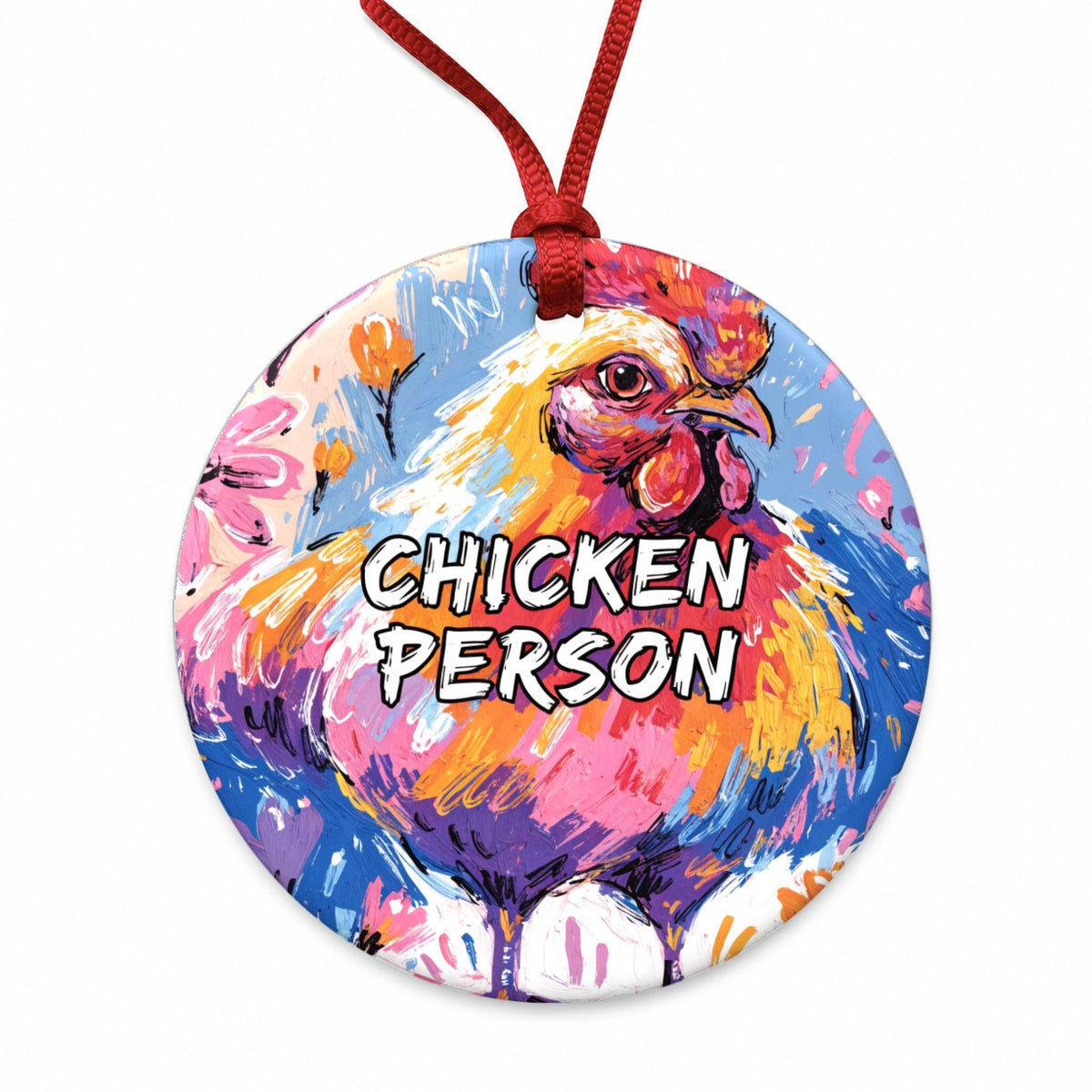 Chicken Person Funny Round Ceramic Holiday Christmas Tree Ornament