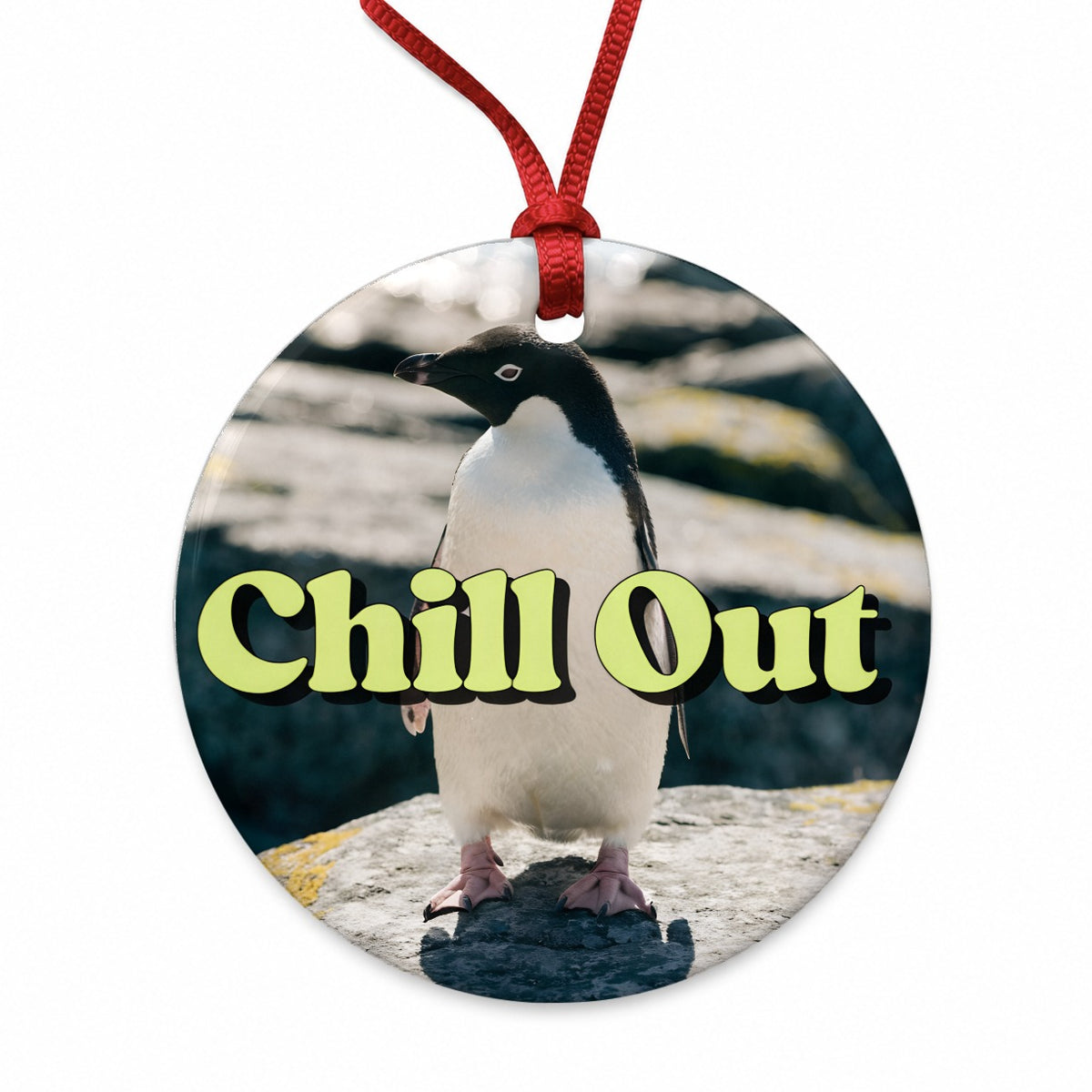 Chill Out Penguin Funny Round Ceramic Holiday Christmas Tree Ornament