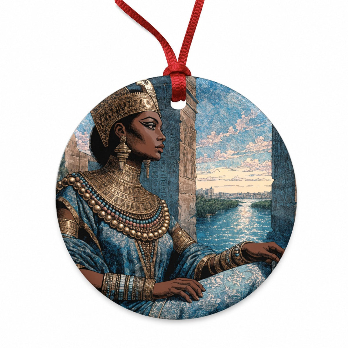 Cleopatra Egyptian Queen Round Ceramic Holiday Christmas Tree Ornament