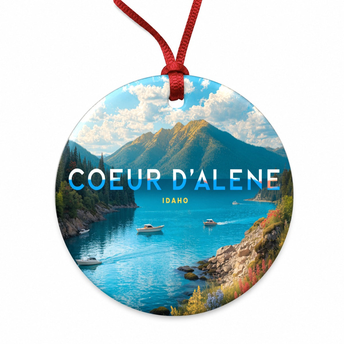 Coeur d'Alene Idaho Travel Round Ceramic Holiday Christmas Tree Ornament