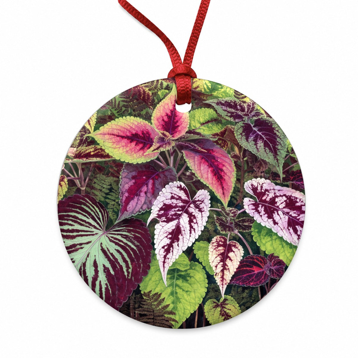 Colorful Coleus Garden Round Ceramic Holiday Christmas Tree Ornament
