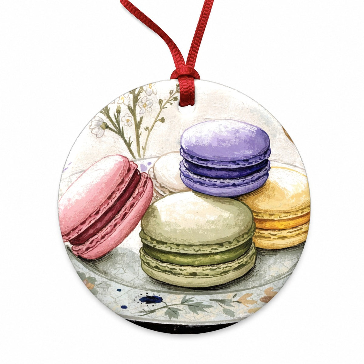 Colorful Macaron Patisserie Round Ceramic Holiday Christmas Tree Ornament