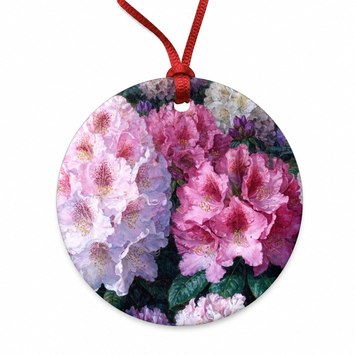 Colorful Rhododendron Garden Round Ceramic Holiday Christmas Tree Ornament