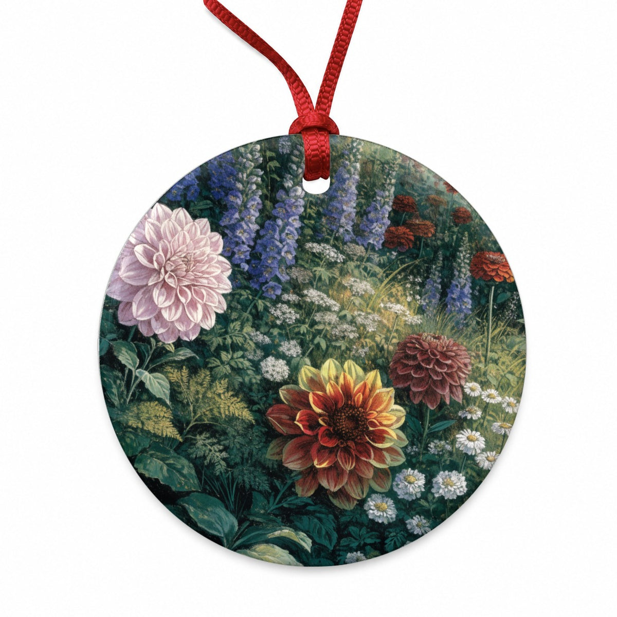Cut Flower Cottage Garden Round Ceramic Holiday Christmas Tree Ornament