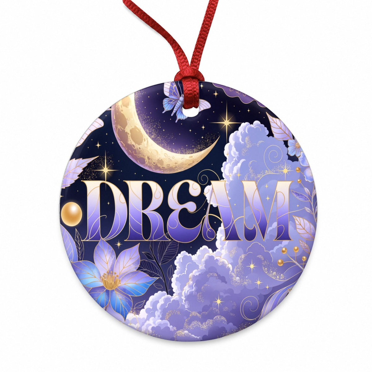 Dream Moon Sky Dreamer Round Ceramic Holiday Christmas Tree Ornament
