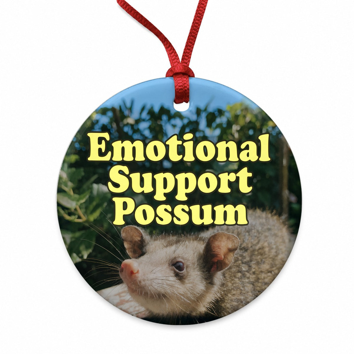 Emotional Support Possum Funny Round Ceramic Holiday Christmas Tree Ornament