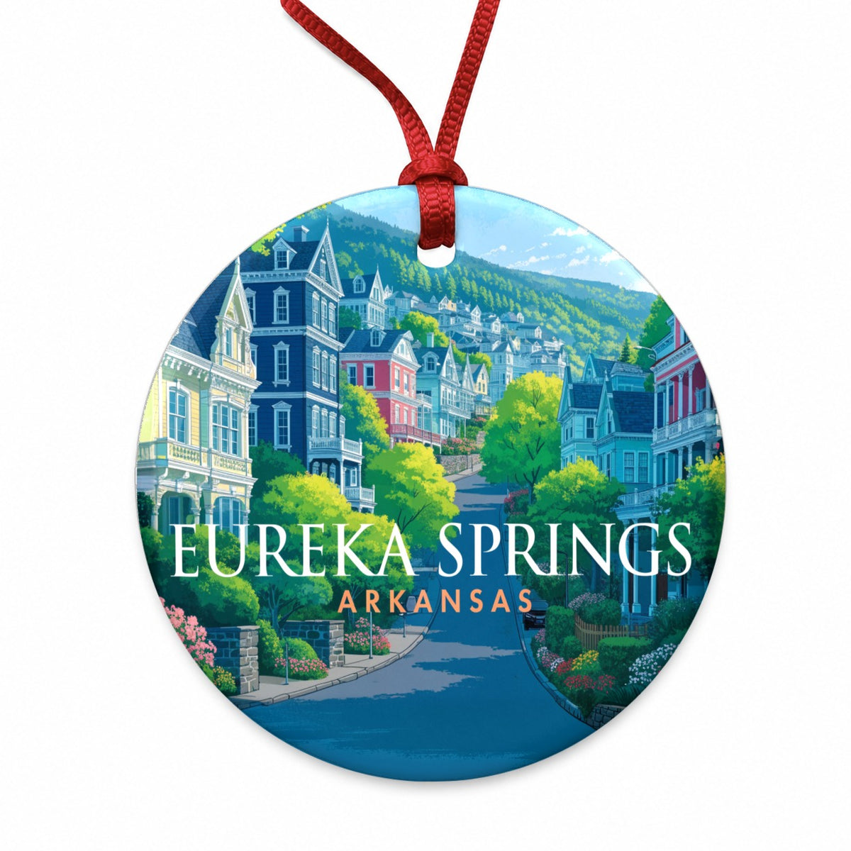 Eureka Springs Arkansas Travel Round Ceramic Holiday Christmas Tree Ornament