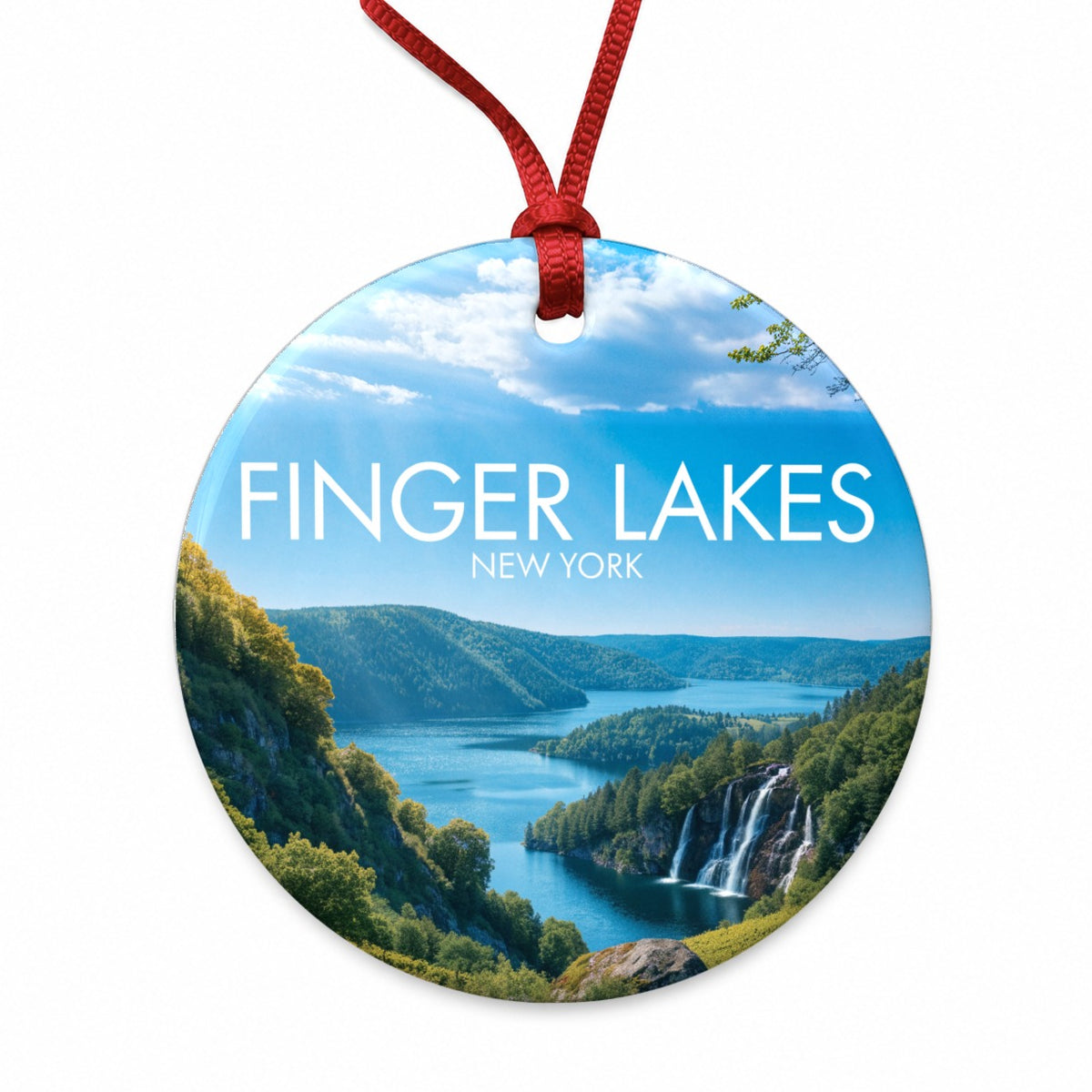 Finger Lakes New York Travel Round Ceramic Holiday Christmas Tree Ornament