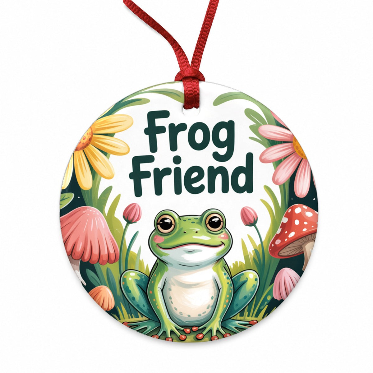 Frog Friend Charming Round Ceramic Holiday Christmas Tree Ornament