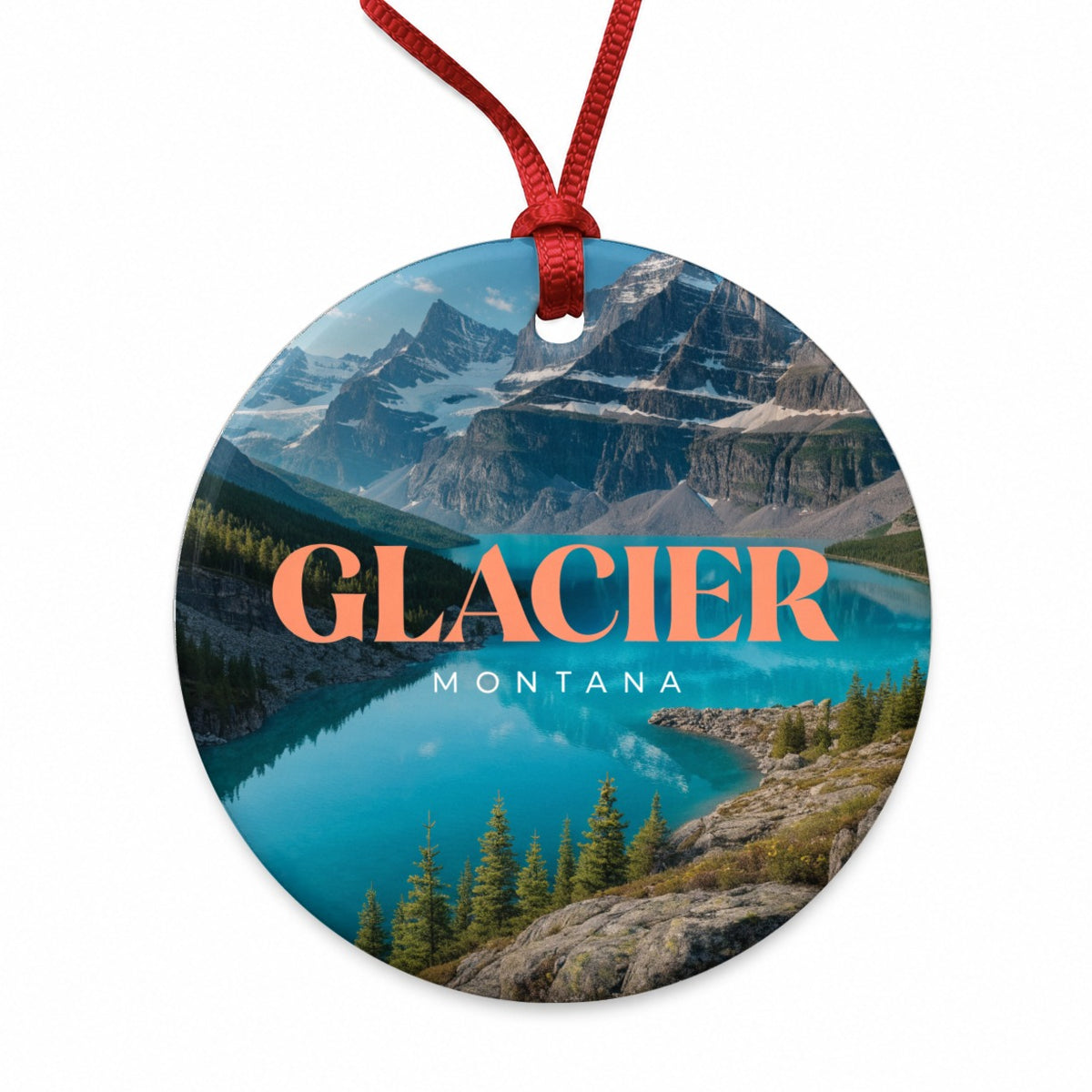 Glacier Montana Travel Round Ceramic Holiday Christmas Tree Ornament