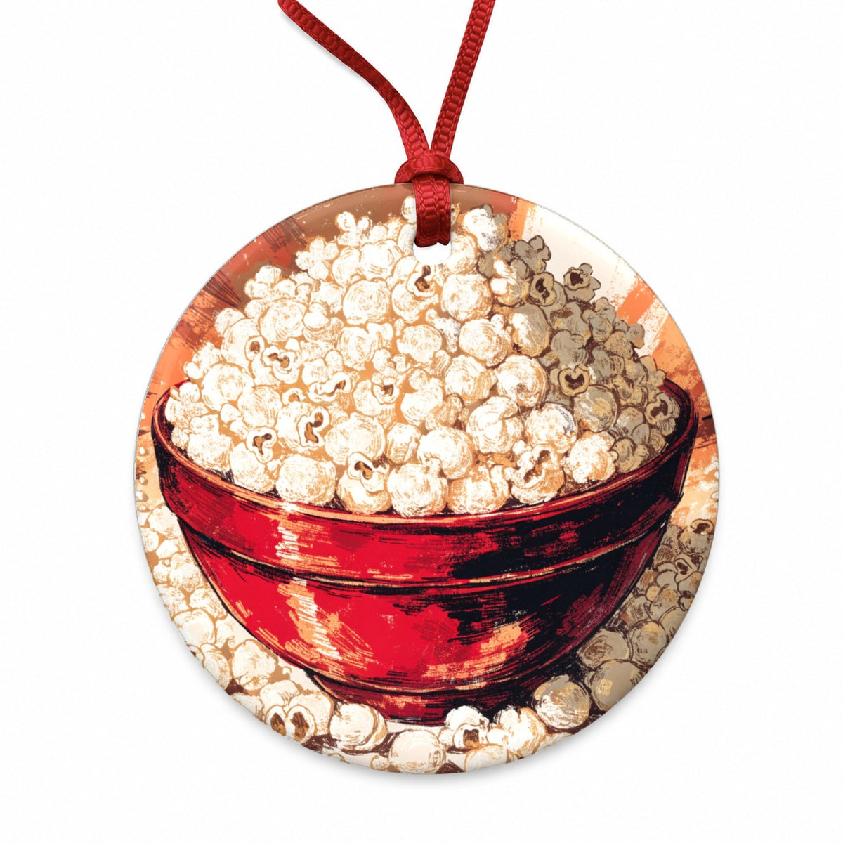 Gourmet Popcorn Movie Night Round Ceramic Holiday Christmas Tree Ornament