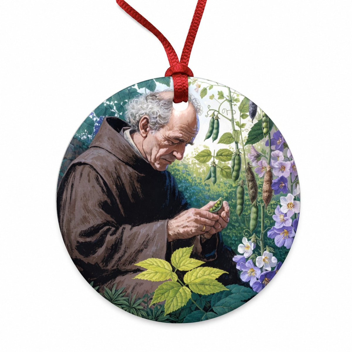 Gregor Mendel Geneticist Round Ceramic Holiday Christmas Tree Ornament