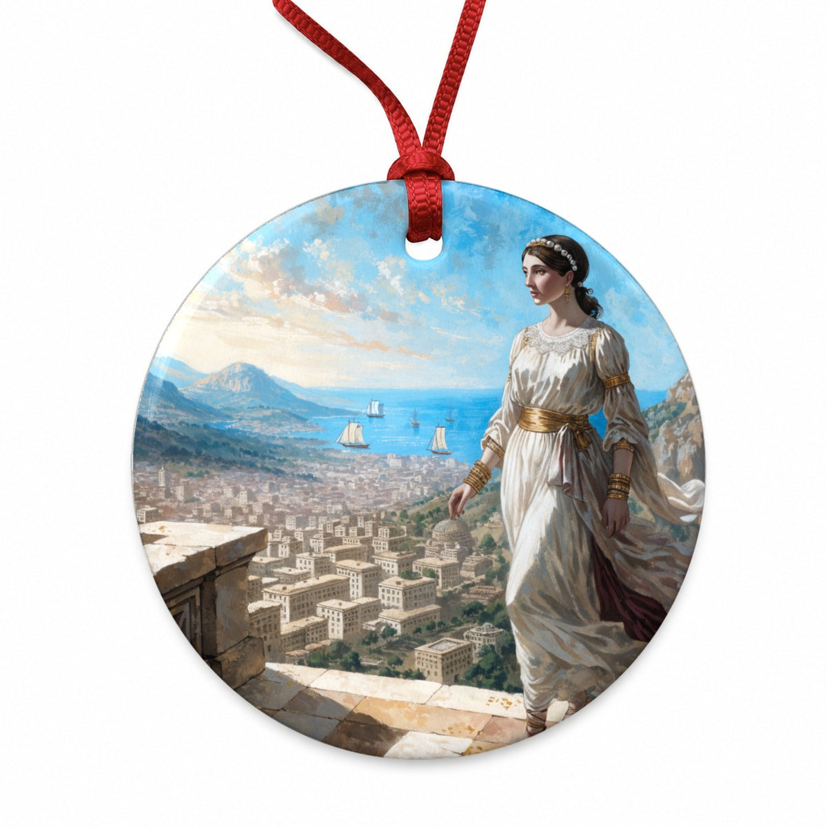 Helen Of Troy Round Ceramic Holiday Christmas Tree Ornament