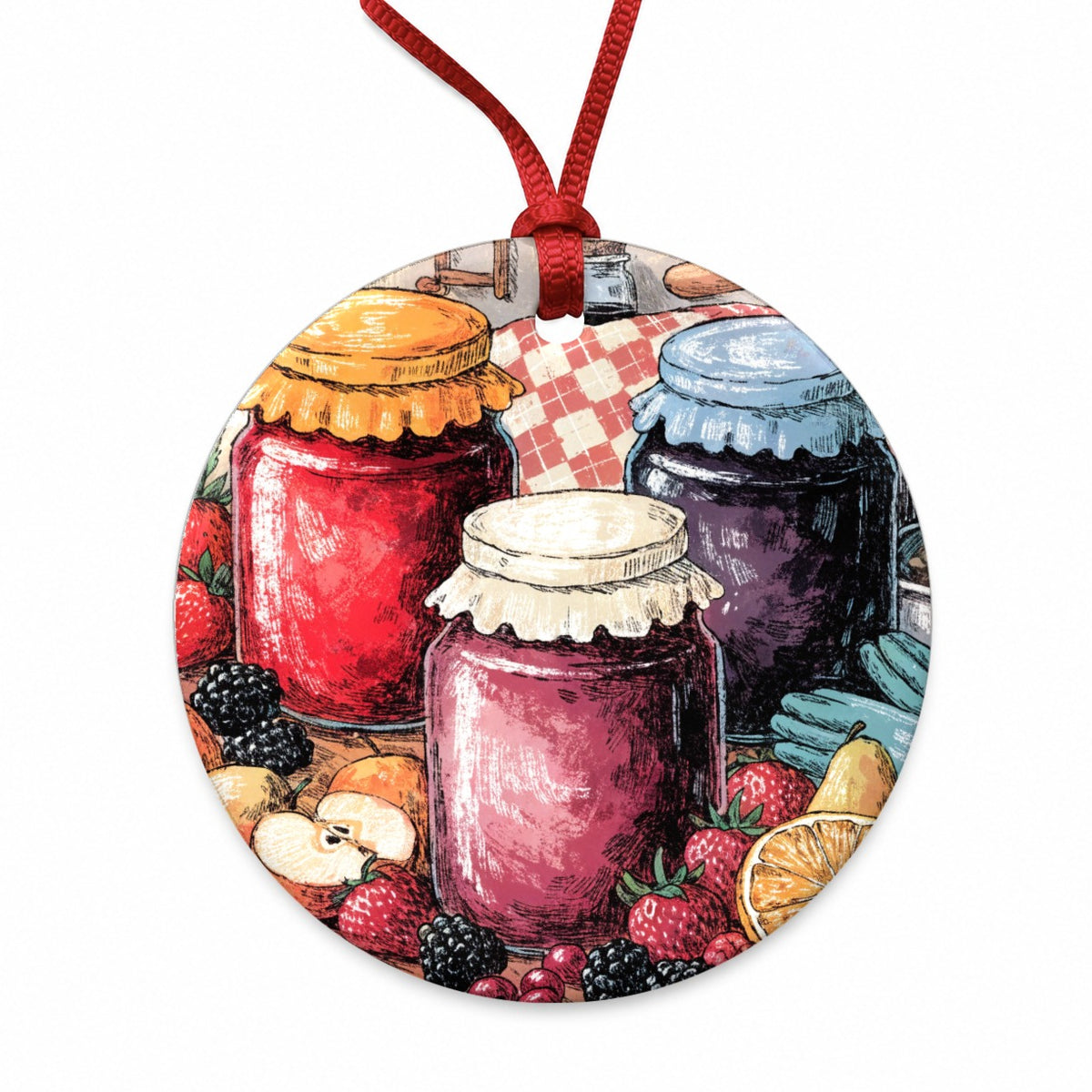 Homemade Jam Preserves Round Ceramic Holiday Christmas Tree Ornament