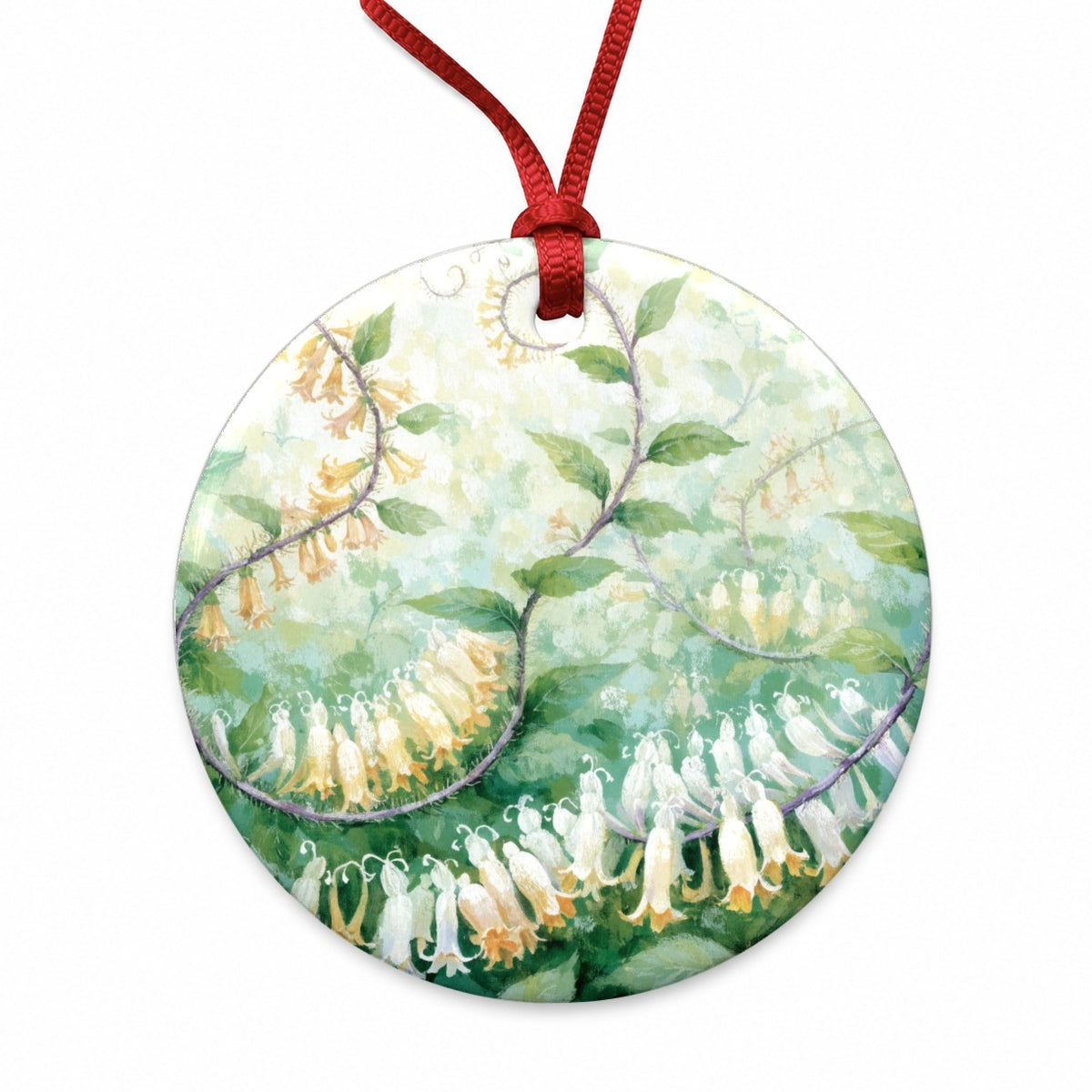 Honeysuckle Flowering Vine Round Ceramic Holiday Christmas Tree Ornament