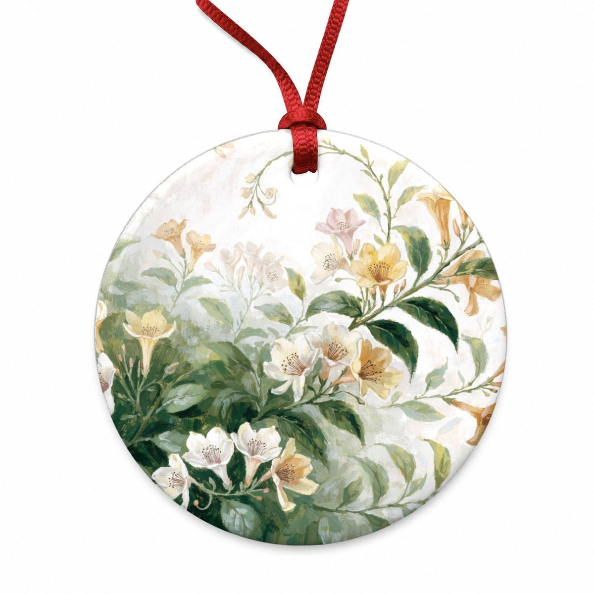 Honeysuckle Flowers Flowering Vine Round Ceramic Holiday Christmas Tree Ornament
