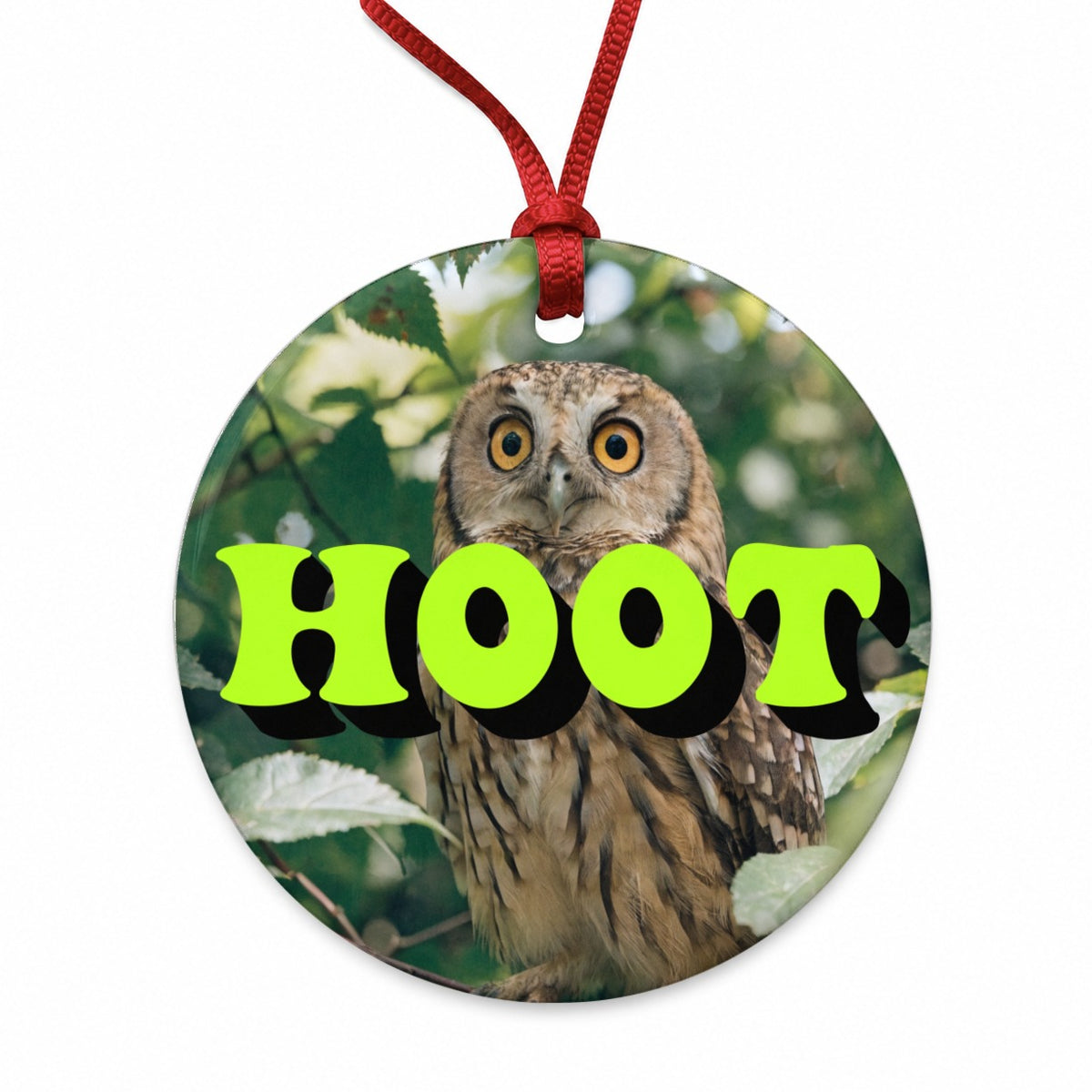 Hoot Owl Funny Round Ceramic Holiday Christmas Tree Ornament