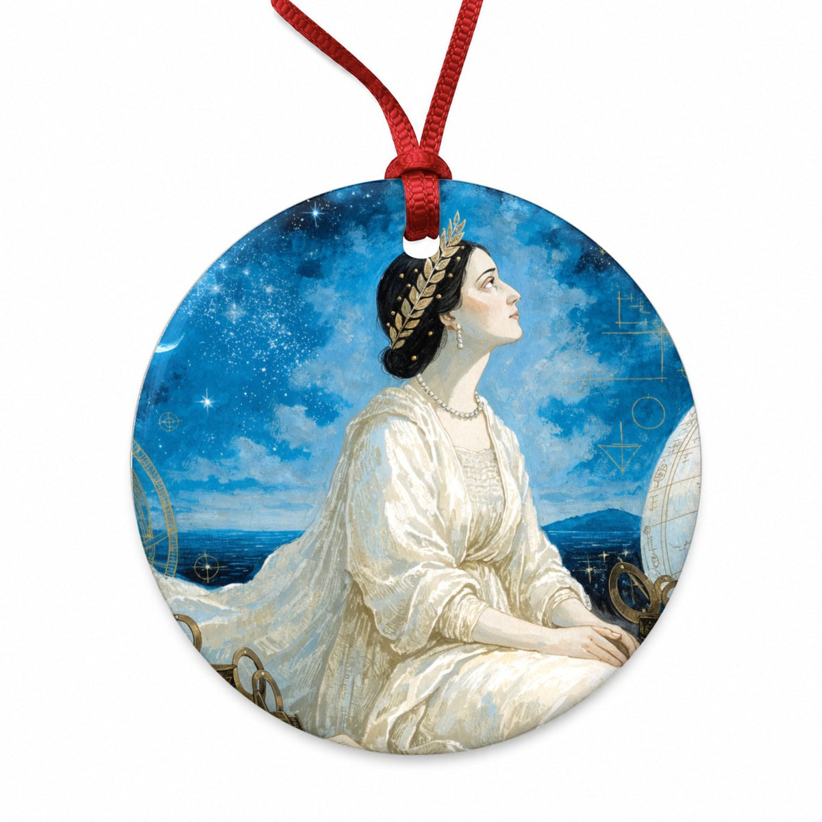 Hypatia Ancient Astronomer Round Ceramic Holiday Christmas Tree Ornament