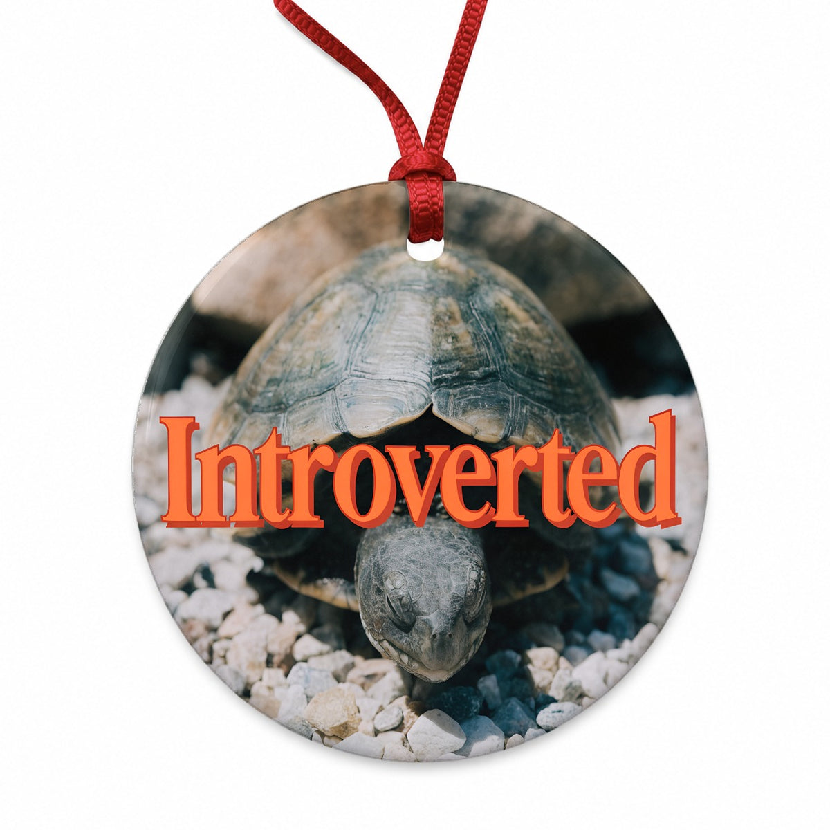 Introverted Shy Turtle Funny Round Ceramic Holiday Christmas Tree Ornament