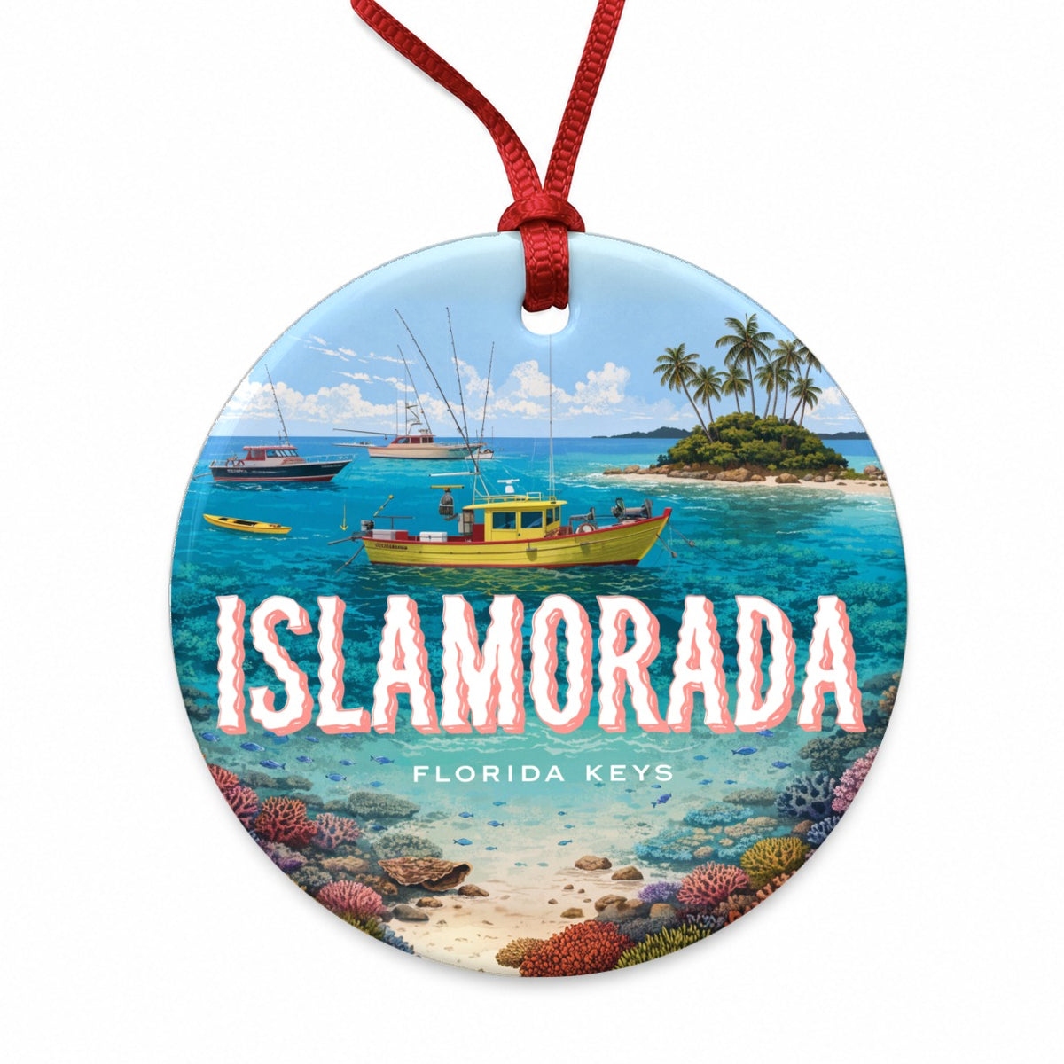 Islamorada Florida Travel Round Ceramic Holiday Christmas Tree Ornament