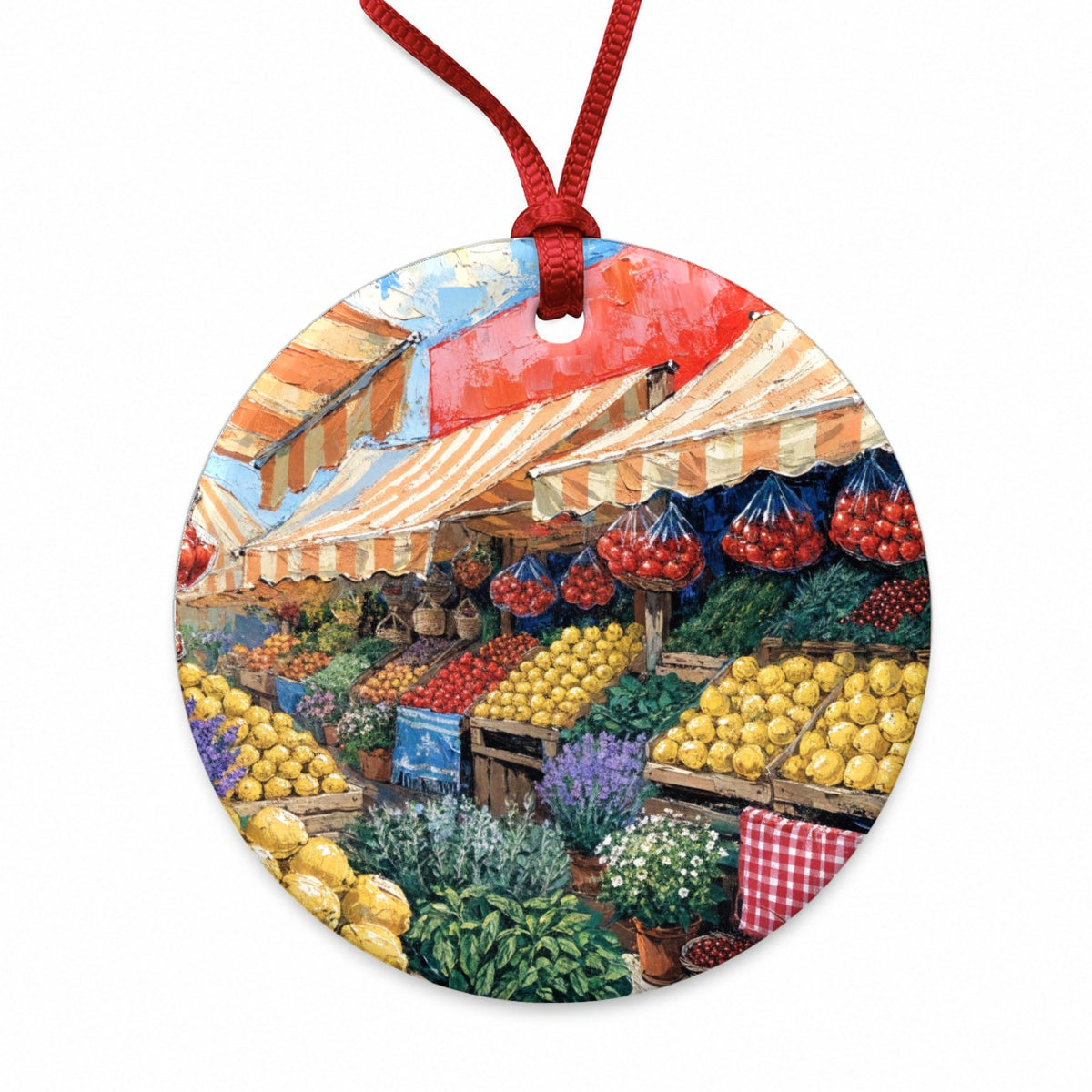 Italian Market Summer Round Ceramic Holiday Christmas Tree Ornament