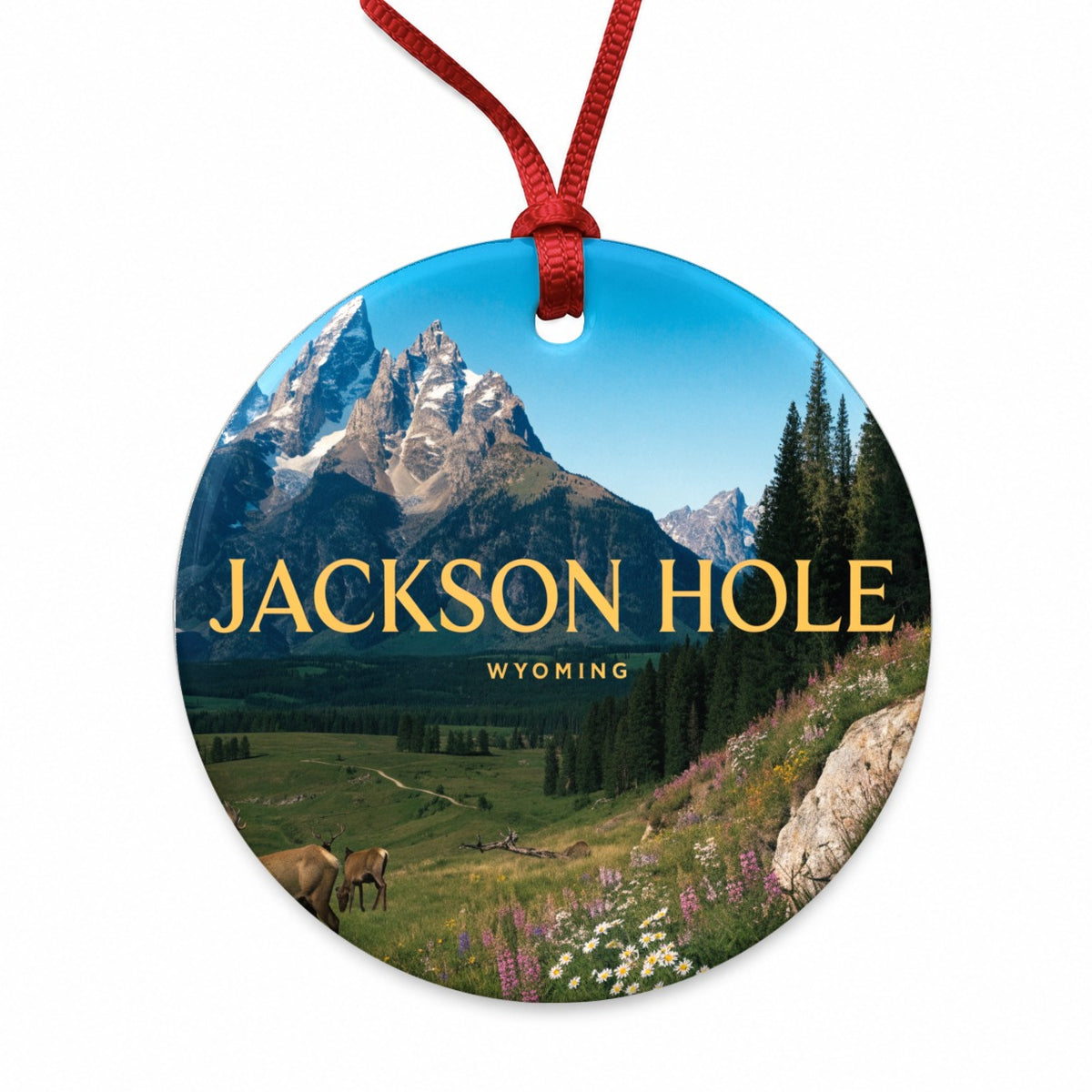 Jackson Hole Wyoming Travel Scenic Round Ceramic Holiday Christmas Tree Ornament