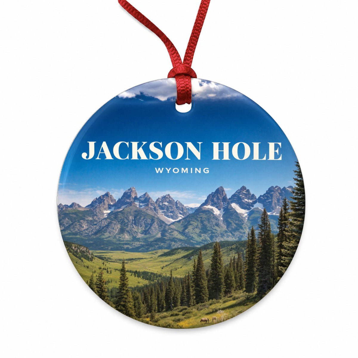 Jackson Hole Wyoming Travel Round Ceramic Holiday Christmas Tree Ornament