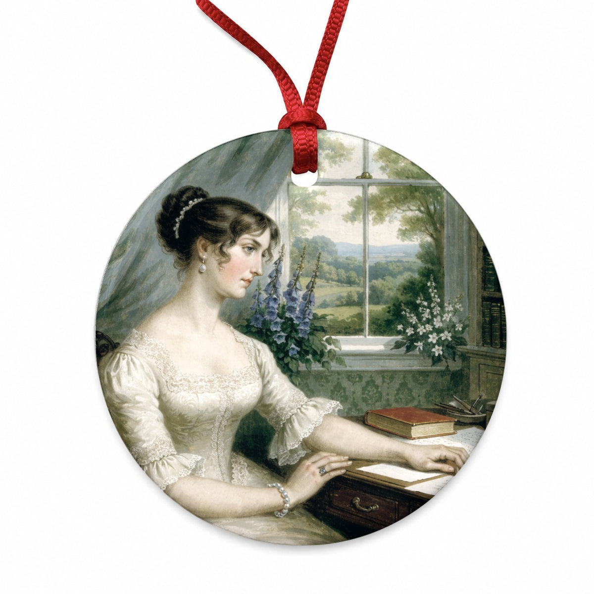 Jane Austen Author Round Ceramic Holiday Christmas Tree Ornament