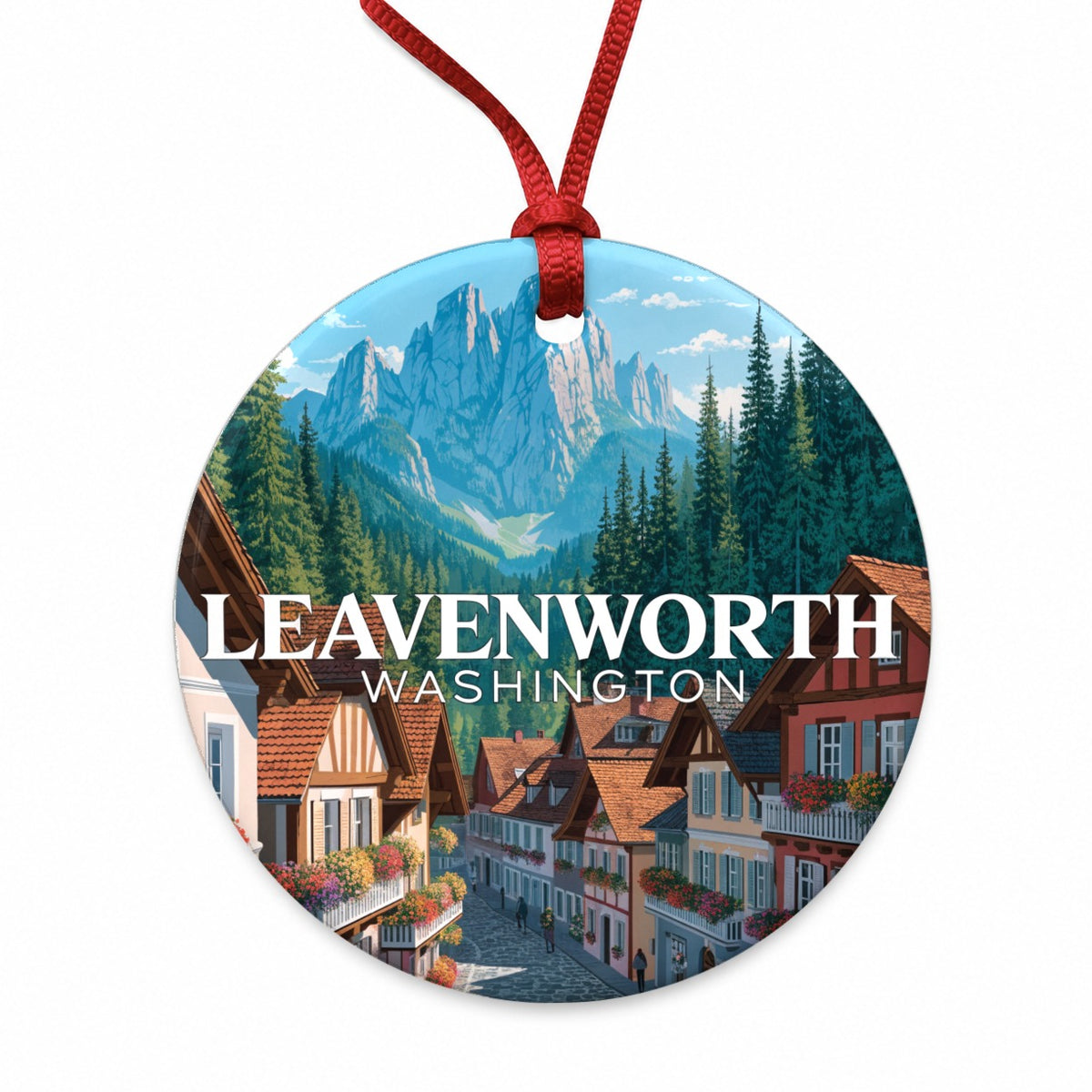 Leavenworth Washington Travel Round Ceramic Holiday Christmas Tree Ornament