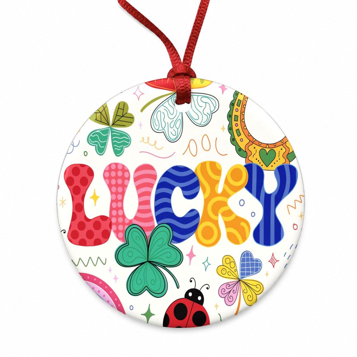 Lucky Cute Colorful Round Ceramic Holiday Christmas Tree Ornament