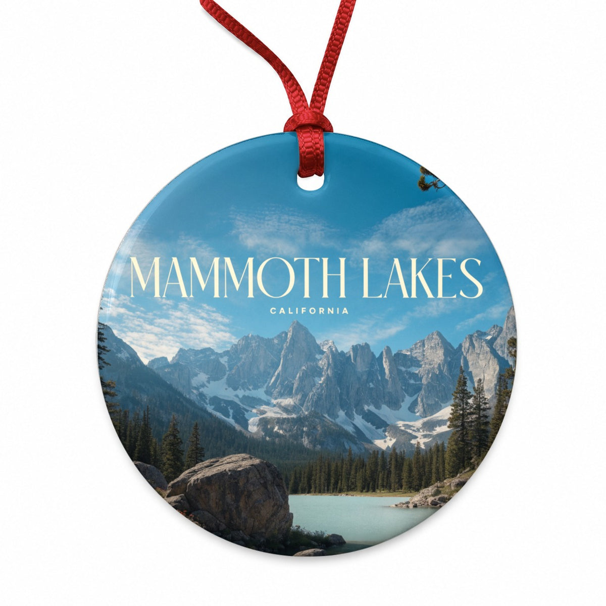 Mammoth Lakes California Travel Round Ceramic Holiday Christmas Tree Ornament