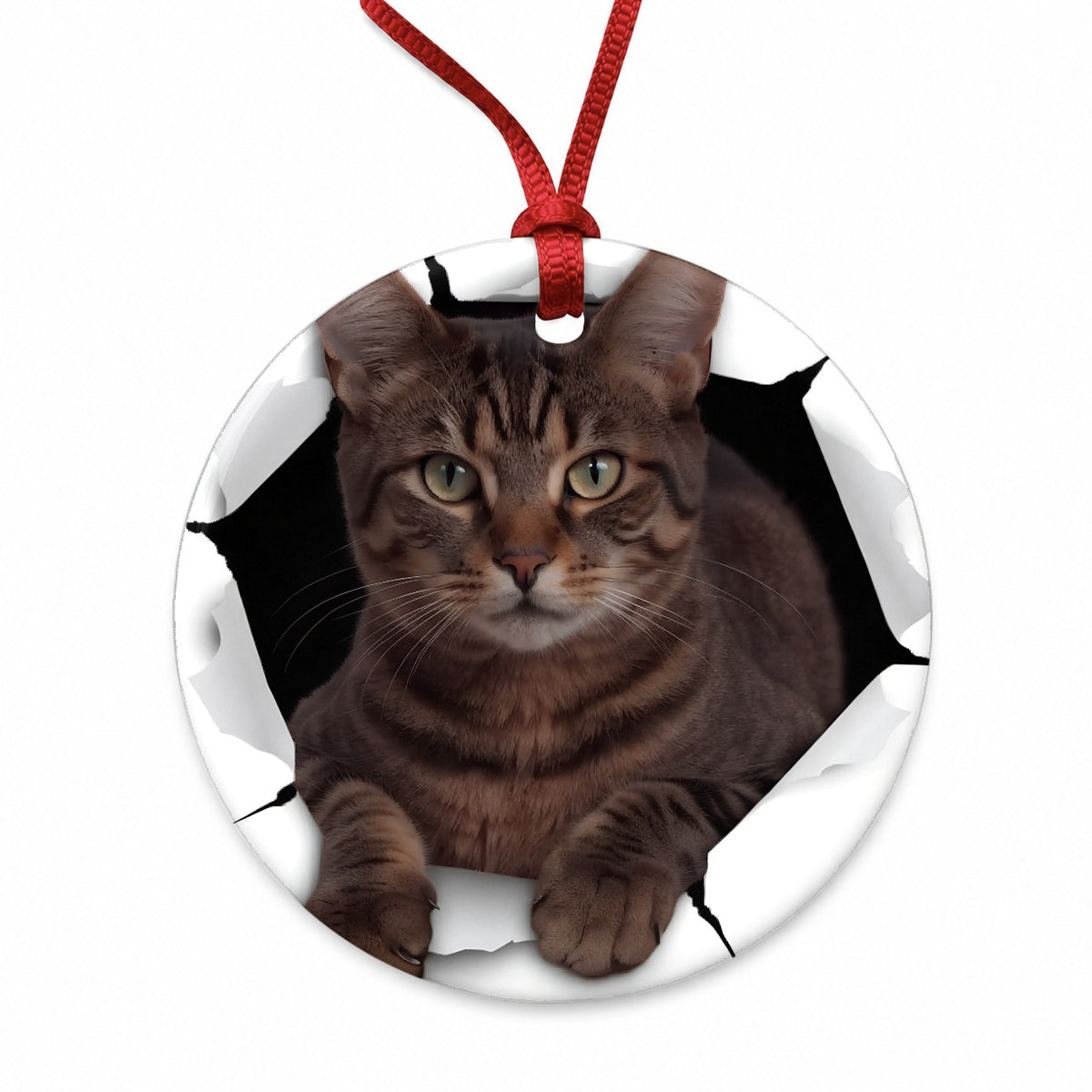 Manx Cat Breakout Round Ceramic Holiday Christmas Tree Ornament