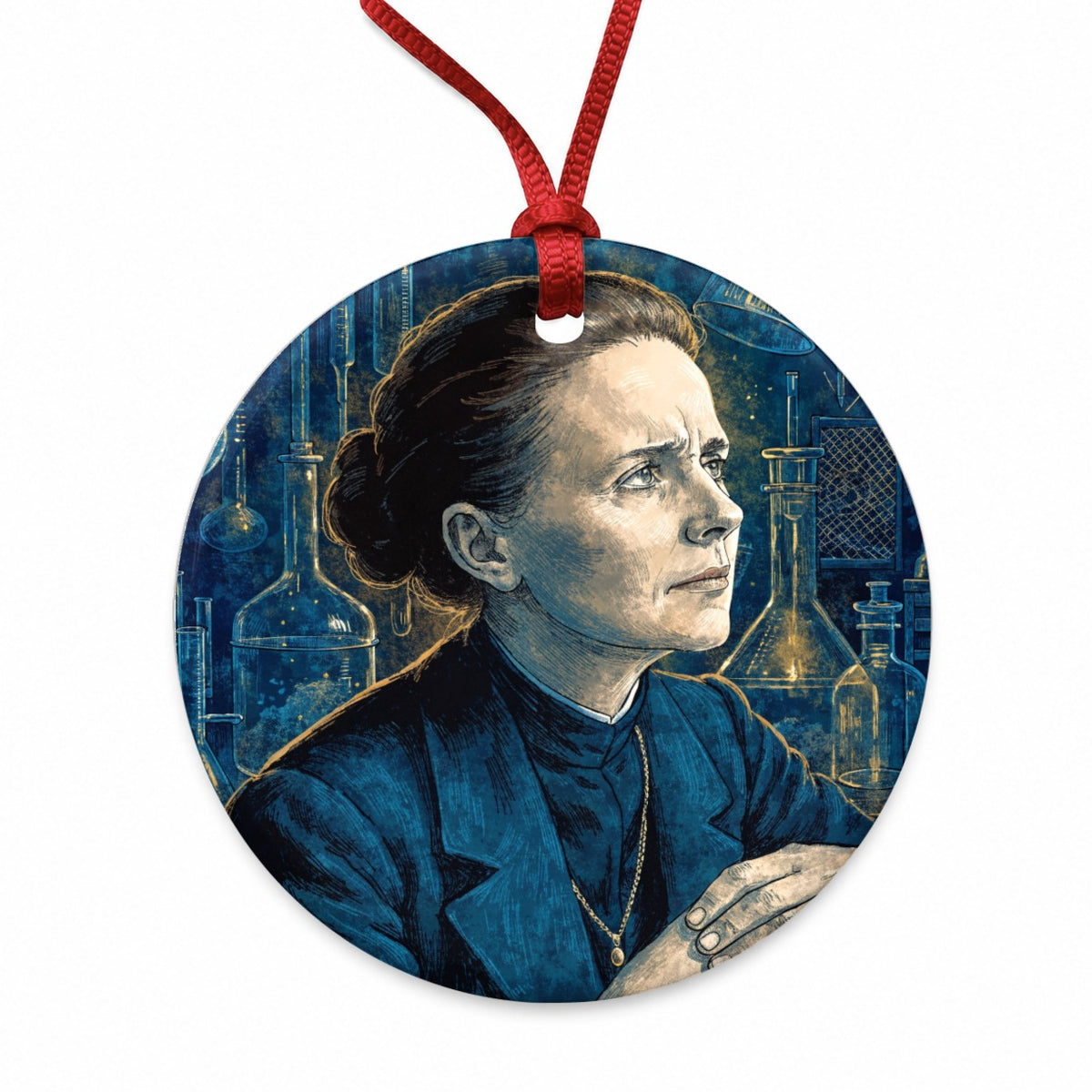 Marie Curie Scientist Round Ceramic Holiday Christmas Tree Ornament