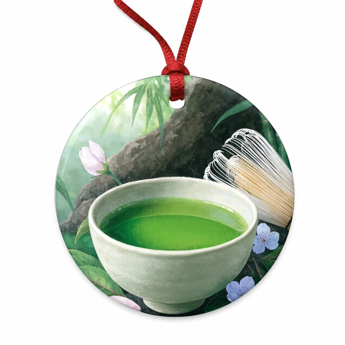 Matcha Tea Garden Round Ceramic Holiday Christmas Tree Ornament