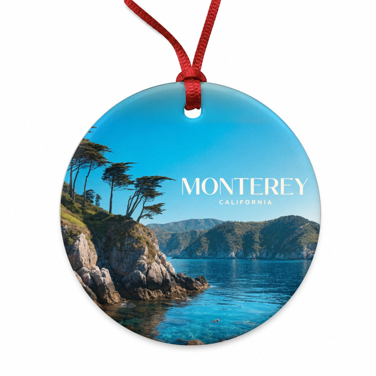 Monterey California Travel Round Ceramic Holiday Christmas Tree Ornament