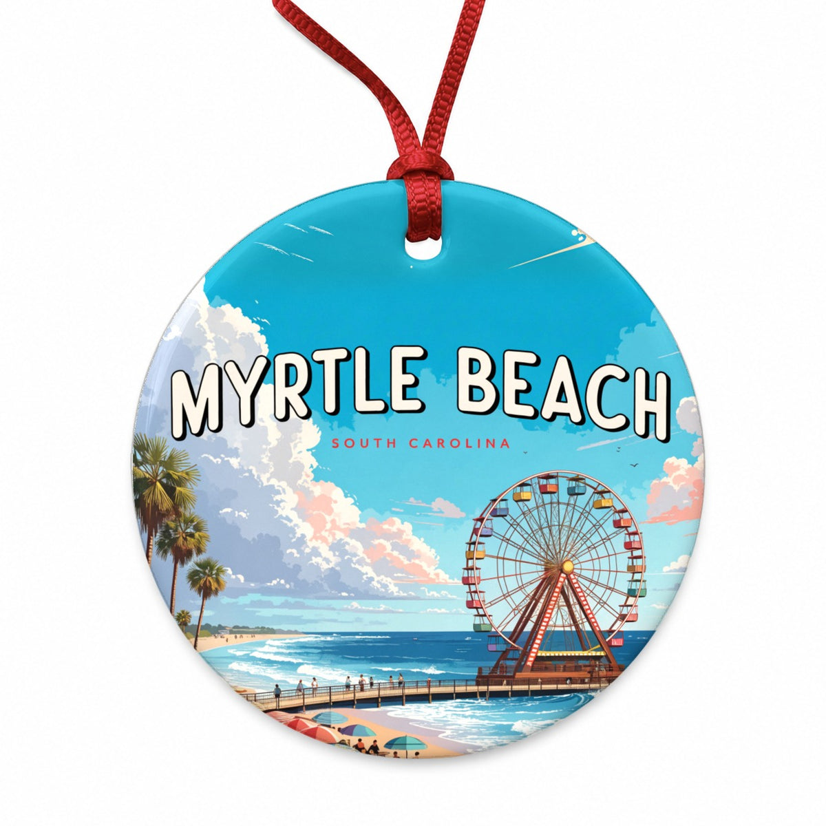 Myrtle Beach South Carolina Travel Round Ceramic Holiday Christmas Tree Ornament